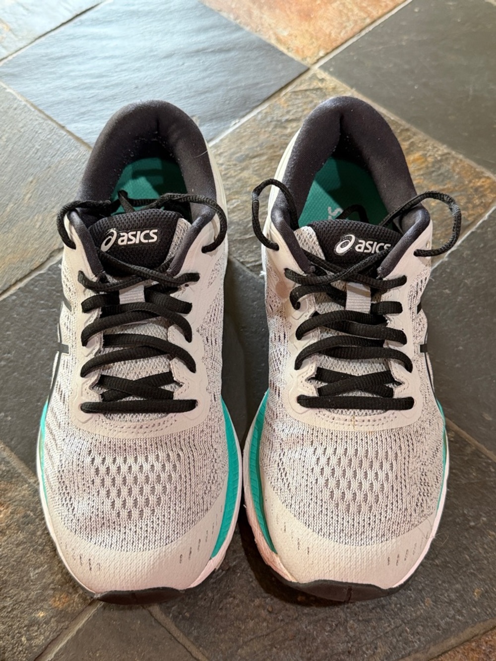 ASICS Women's Grey and Teal Lace-Up Running Sneakers